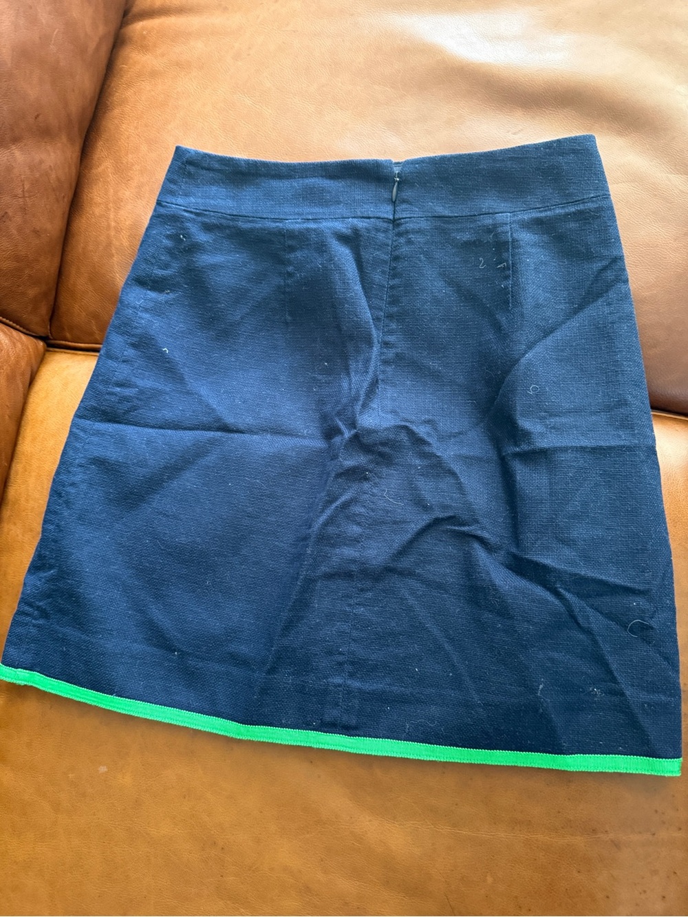 J. Crew Navy A-Line Skirt with Green Hem